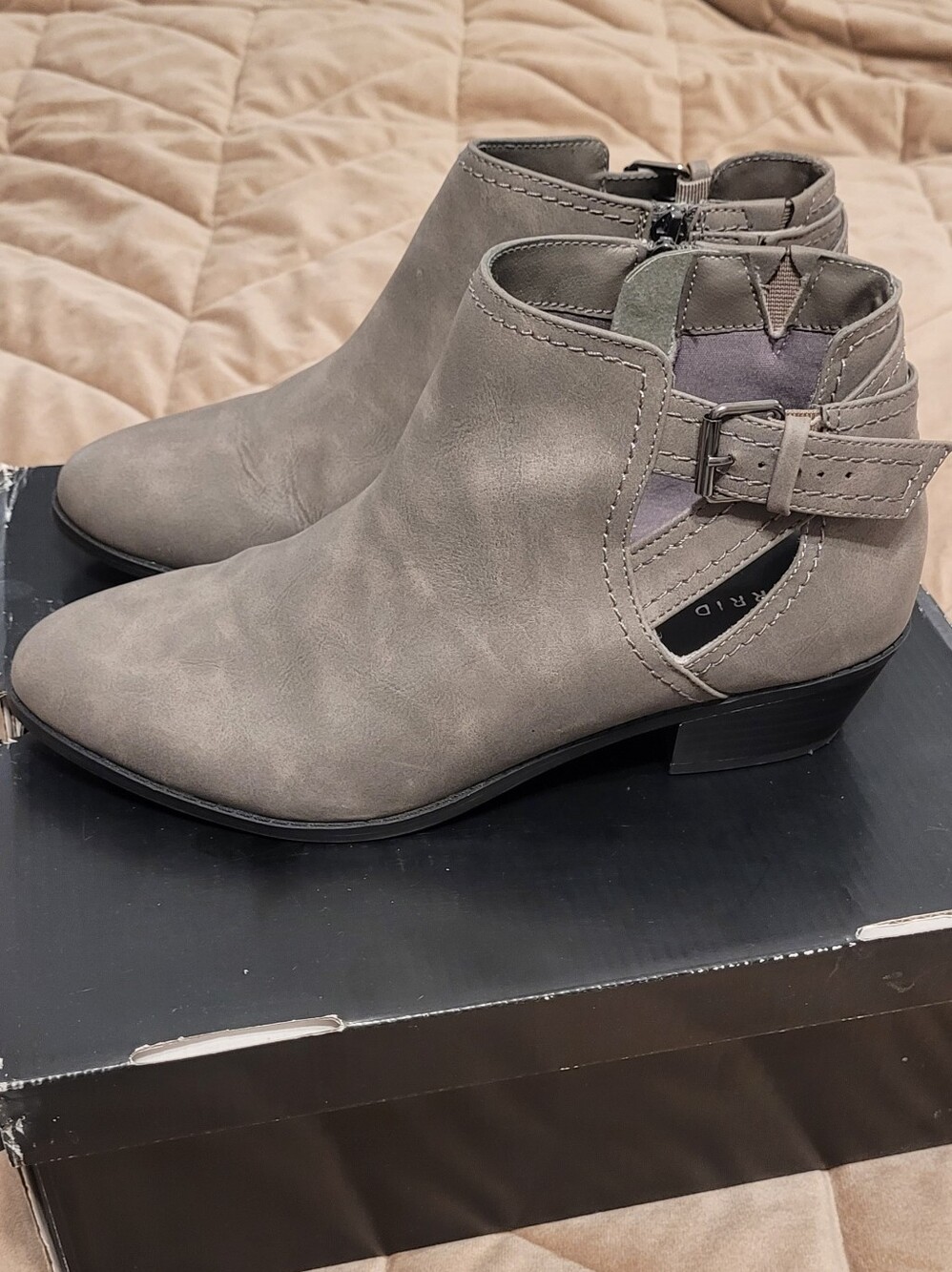 torrid Taupe Grey Cutout Ankle Booties with Side Buckle
